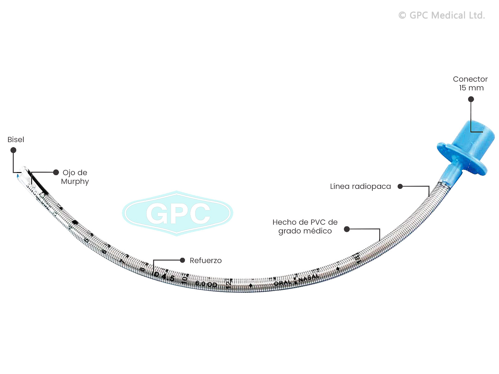 Tubo Endotraqueal Con Manguito Nasal Oral Reforzado Sin Manguito